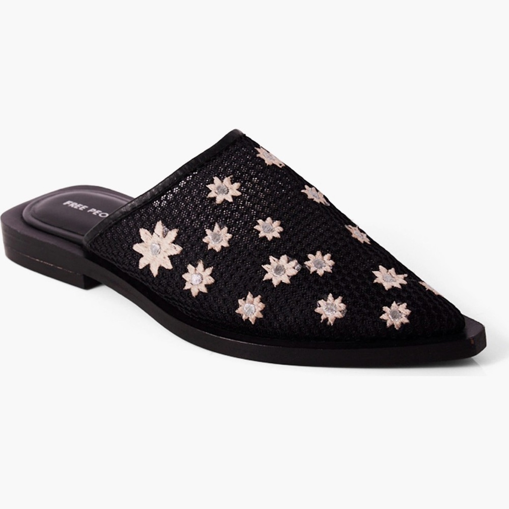 Free People Becky Daisy Black and Cream Floral Mules 10
